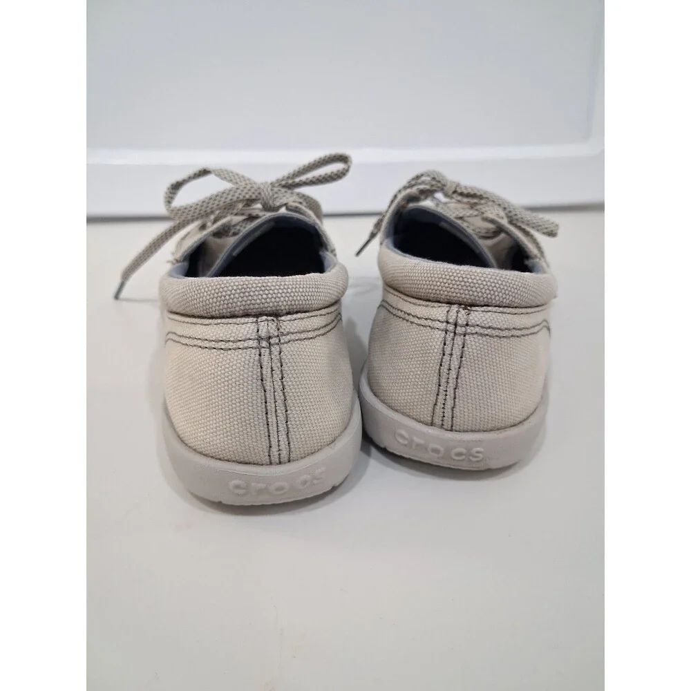 Crocs Walu II Canvas Boat Shoes Gray Loafers Triple Comfort Laced Coastal Preppy